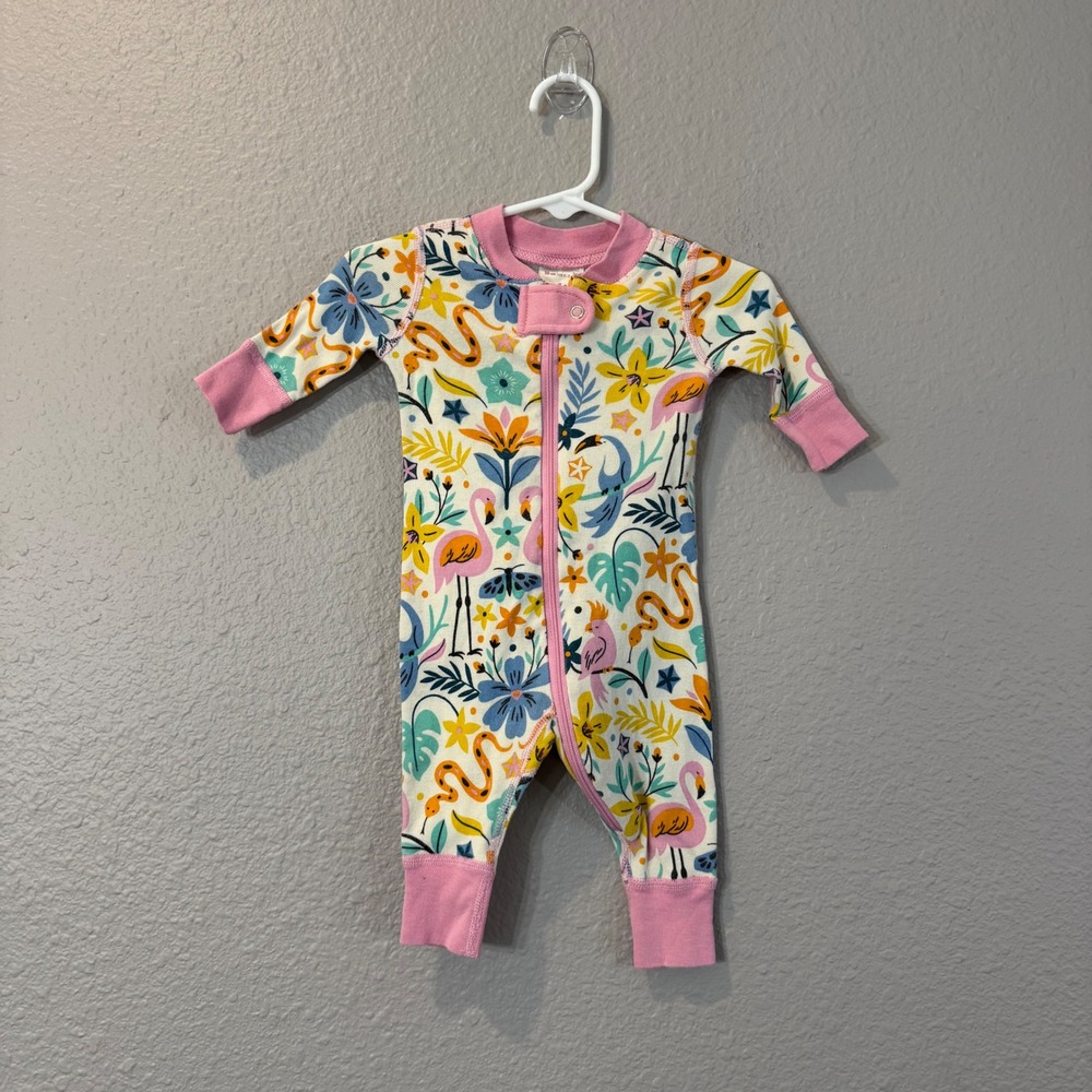 Hanna Andersson Size 0-3 mos Pink Organic Cotton Tropical Flamingo Sleeper